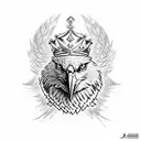 A regal blackwork eagle with a crown and a menacing aura, representing the combination of prestige and wickedness tattoo design idea