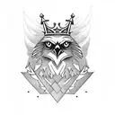 A regal blackwork eagle with a crown and a menacing aura, representing the combination of prestige and wickedness tattoo design idea