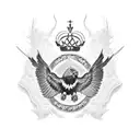 A regal blackwork eagle with a crown and a menacing aura, representing the combination of prestige and wickedness tattoo design idea