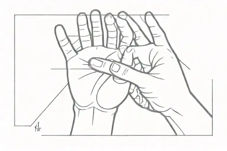 minimal and abstract hands, fist one showing number "1" and the rest showing reversed "V" tattoo design idea