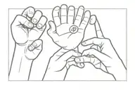 minimal and abstract hands, fist one showing number "1" and the rest showing reversed "V" tattoo design idea