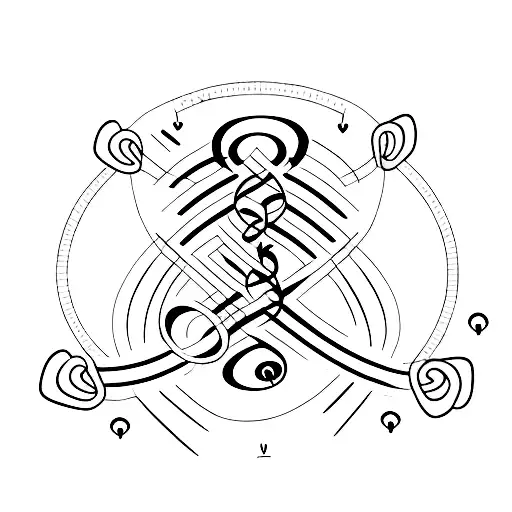 A minimalist tattoo of a music note intertwined with a dumbbell to represent your love for both listening to music and going to the gym. tattoo design idea