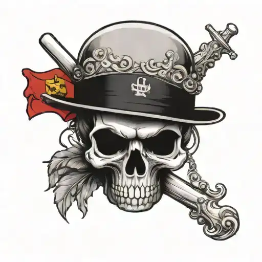 Combine the Sicilian flag with a skull wearing a mafia pate hat tattoo design idea