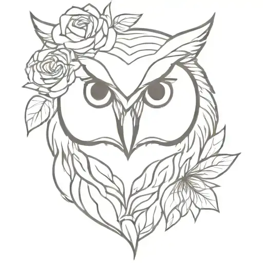 owl head with florals  tattoo design idea
