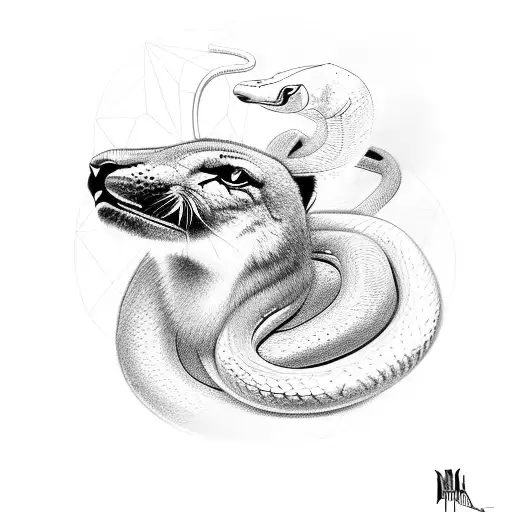  drawing of a puma surrounded by a snake and a condor flying over them tattoo design idea