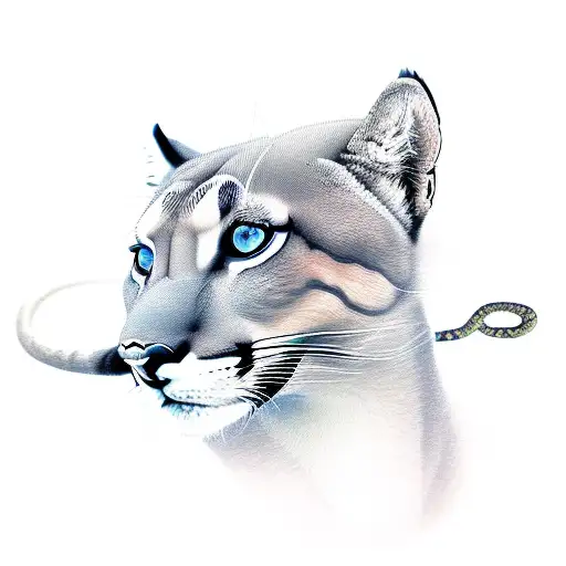  drawing of a puma surrounded by a snake and a condor flying over them tattoo design idea