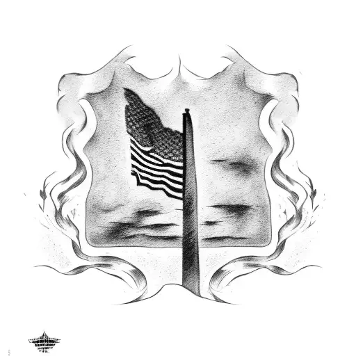American flag with apocalypse background tattoo design idea