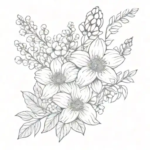 may and March birth flower bouquet tattoo design idea