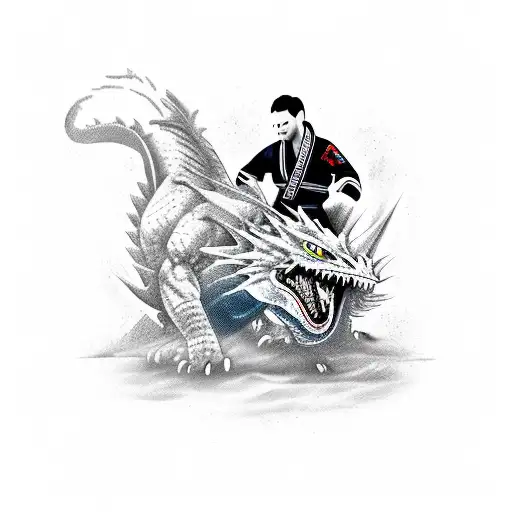 A jiu-jitsu black belt grappling with a fierce dragon tattoo design idea