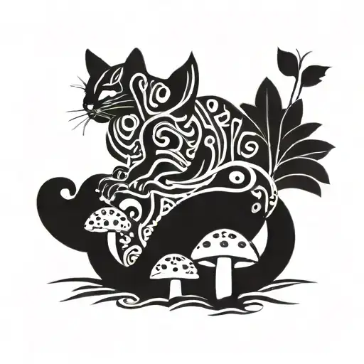 RedCrazyCat with mushrooms  tattoo design idea