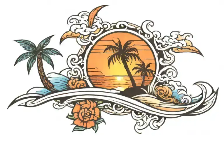 beach sunset tattoo design idea
