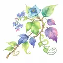 Watercolor Vine with Abstract Floral Elements Caduceus tattoo design idea