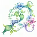 Watercolor Vine with Abstract Floral Elements Caduceus tattoo design idea