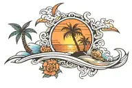 beach sunset tattoo design idea