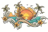 beach sunset tattoo design idea