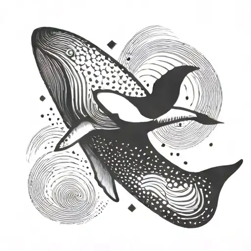 An abstract design of a whale with a 52 hertz sound wave pattern tattoo design idea