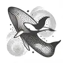 An abstract design of a whale with a 52 hertz sound wave pattern tattoo design idea