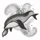 An abstract design of a whale with a 52 hertz sound wave pattern tattoo design idea