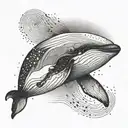 An abstract design of a whale with a 52 hertz sound wave pattern tattoo design idea