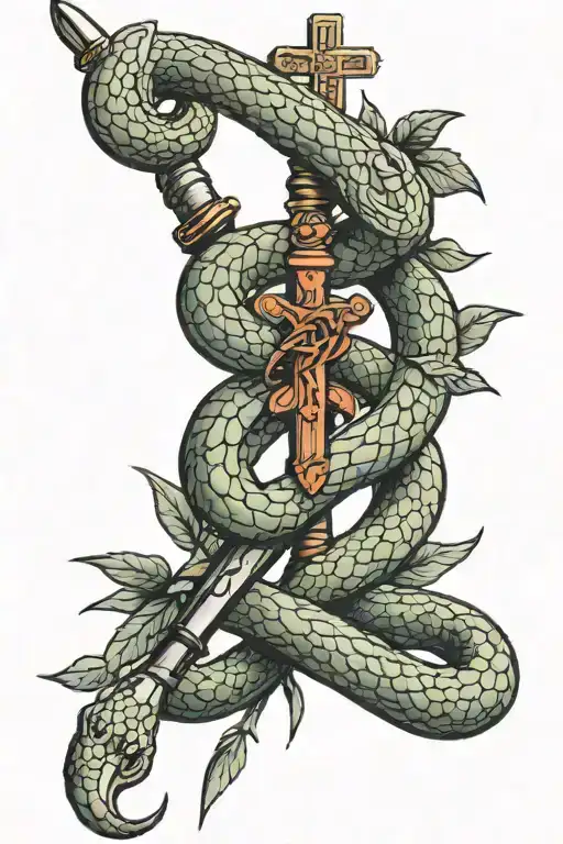 snake with cross as a sword  tattoo design idea