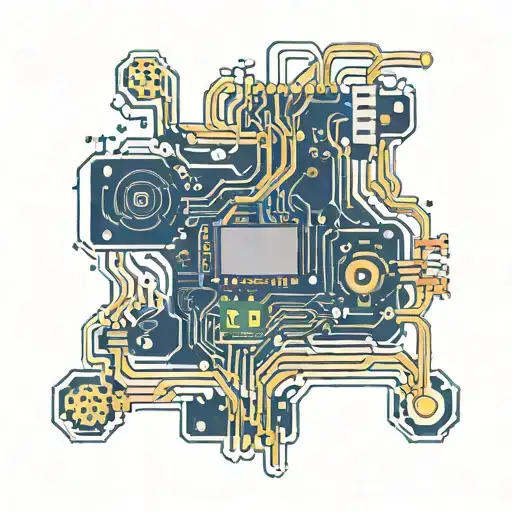 A tattoo of a circuit board design incorporating the logos of Gustavus Adolphus College, University of Notre Dame, and University of Minnesota in a new-school style tattoo design idea