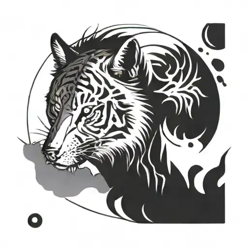 generate a yin and yang tattoo, using a wolf and a tiger in black-and-white tattoo design idea