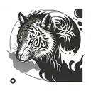 generate a yin and yang tattoo, using a wolf and a tiger in black-and-white tattoo design idea