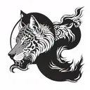 generate a yin and yang tattoo, using a wolf and a tiger in black-and-white tattoo design idea