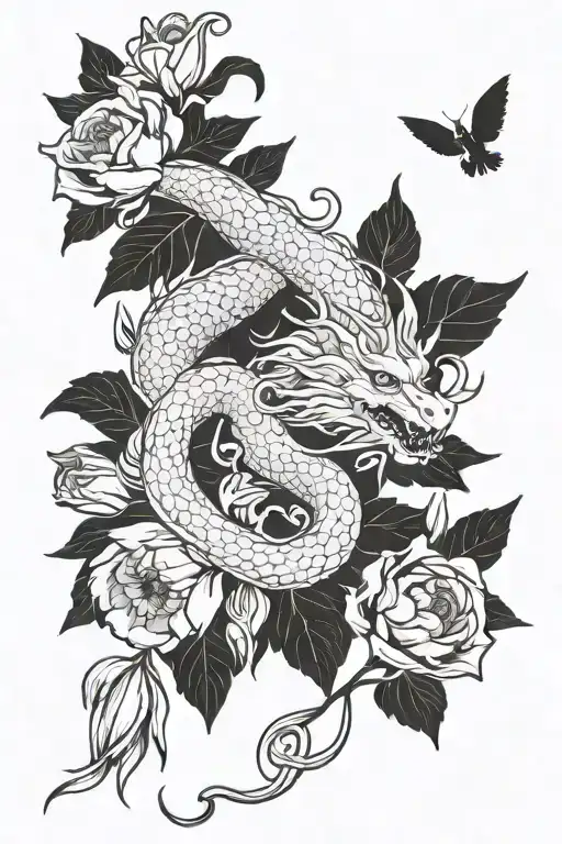 sleeve including the birth of aphrodite, a european dragon, amsterdam tulips, pine trees, and kraken arms tattoo design idea