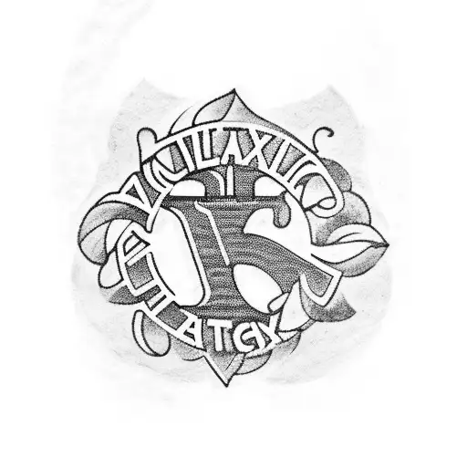 A blackwork tattoo of the Ajax Amsterdam logo combined with ancient Greek architectural elements tattoo design idea