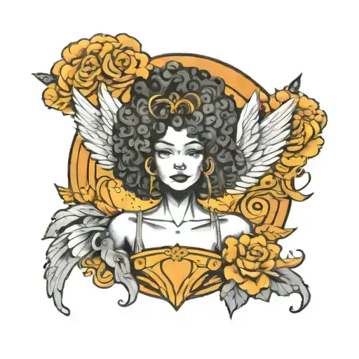 angel with afro tattoo design idea