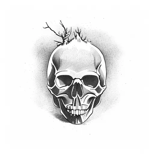 skull with tree growing out of it tattoo design idea