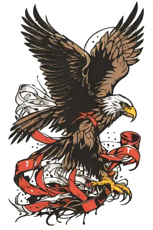 polish eagle holding ribbon intertwined tattoo design idea