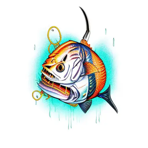 jack o lantern  fisherman pike hook fishingrod tattoo design idea