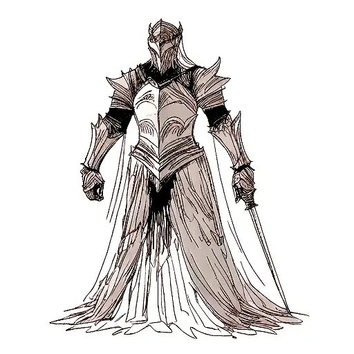 Artorias of the Abyss standing behind Sif the Wolf from the dark souls series, the background should be abyssal black.  tattoo design idea