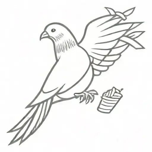 cute pigeon with fries tattoo design idea