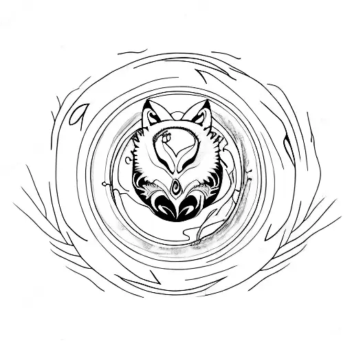 Yin Yang, 2 wolves, 1 horned Owl, 1 raven tattoo design idea