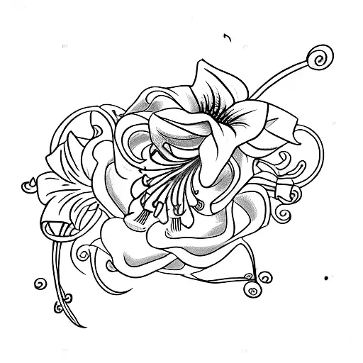 A majestic calvary saber entwined with delicate lilies tattoo design idea