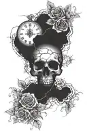 I want a skull with cracks in it, around the skull I want dying roses, and beside the skull I want a broken clock that tattoo design idea