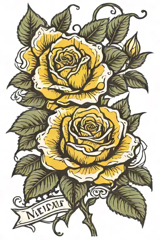yellow rose with name as stem rose tattoo design idea