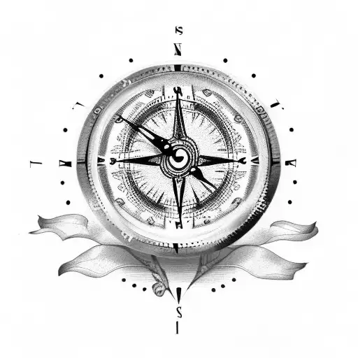 Clock Compass with roses tattoo design idea