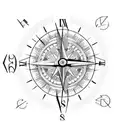 Clock Compass with roses tattoo design idea