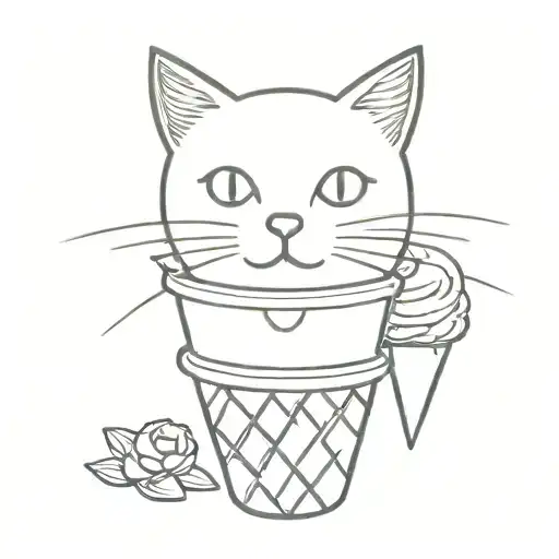 ice cream cone and cat bell tattoo design idea