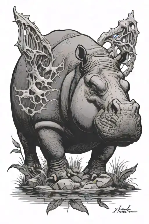 haunted zoo animals. hippo. bayou. eerie. tattoo design idea