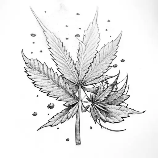A majestic cannabis plant growing in a lush, enchanted forest tattoo design idea