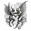 A tiny minimalist design of a devil and angel facing off in a duel tattoo design idea