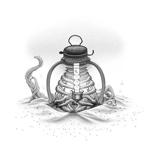 Rib cage with a candle lantern with a sand timer above dripping sand into the lantern tattoo design idea