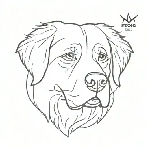 simple, minimalistic contour of Bernese mountain dog head including name "Nox"  tattoo design idea