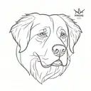 simple, minimalistic contour of Bernese mountain dog head including name "Nox"  tattoo design idea