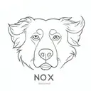 simple, minimalistic contour of Bernese mountain dog head including name "Nox"  tattoo design idea
